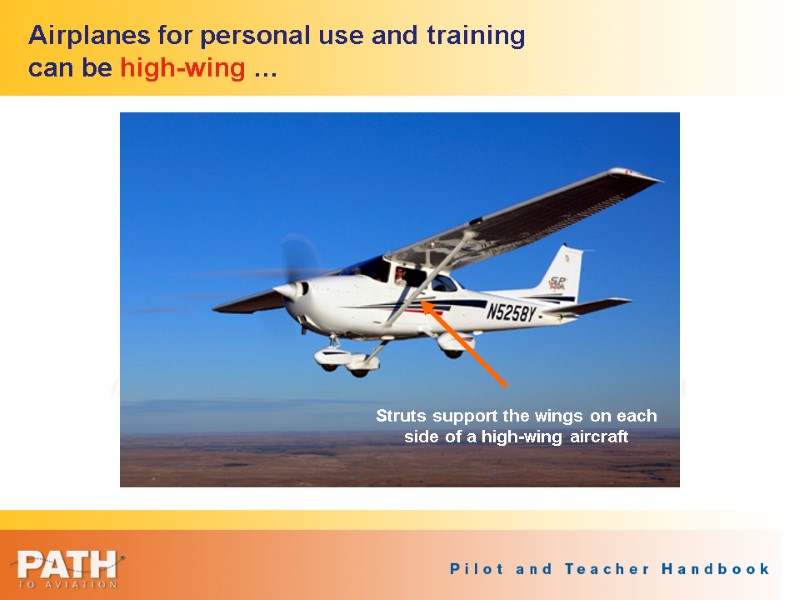 Airplanes for personal use and training can be high-wing … Struts support the wings